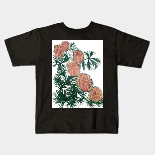 Birthday Candlestick Banksia. a 4 colour reduction linocut by Geoff Hargraves Kids T-Shirt